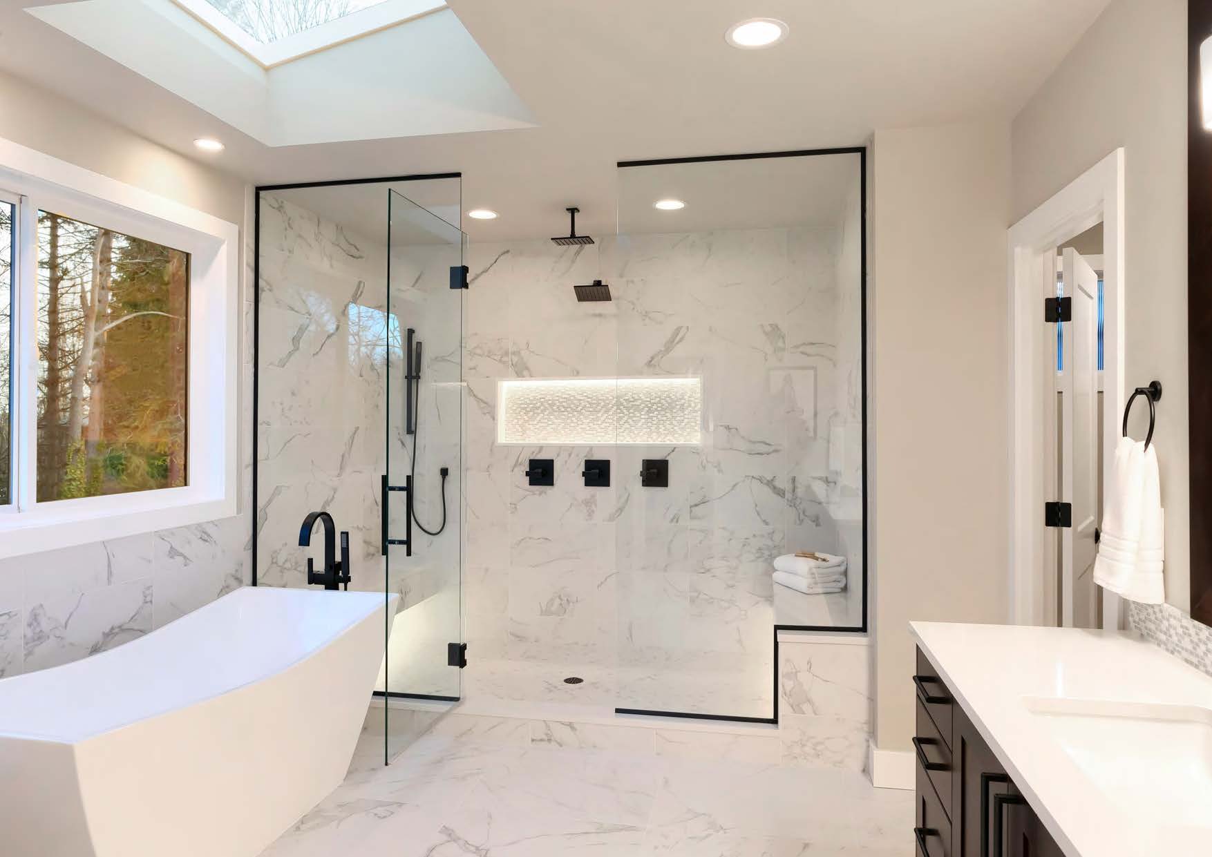 modern bathroom with glass shower enclosure